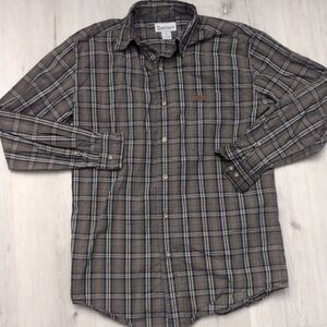 CARHARTT CLOTHING BUTTON DOWN SHIRT MENS LARGE TALL GRAY BLACK WORKWEAR